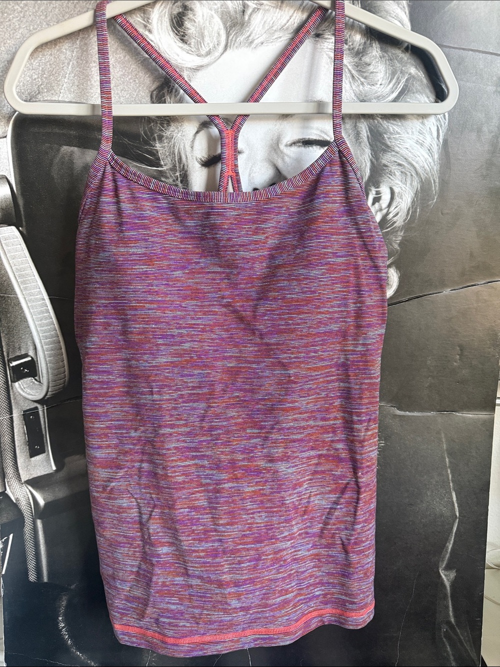Lululemon Cool Racerback Tank Purple Space Dye Stripe Built in Bra